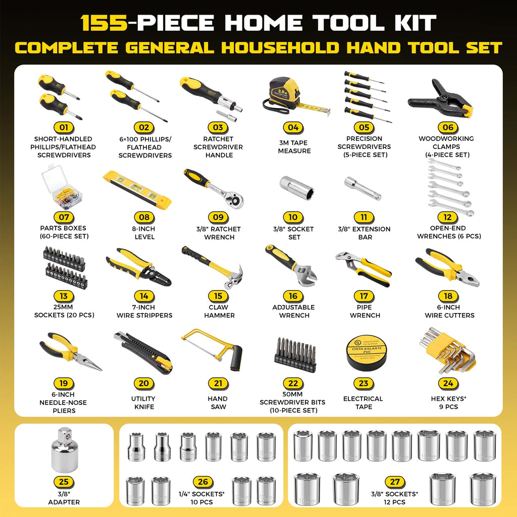 155 Pcs Household Tool Set with Toolbox Y87265