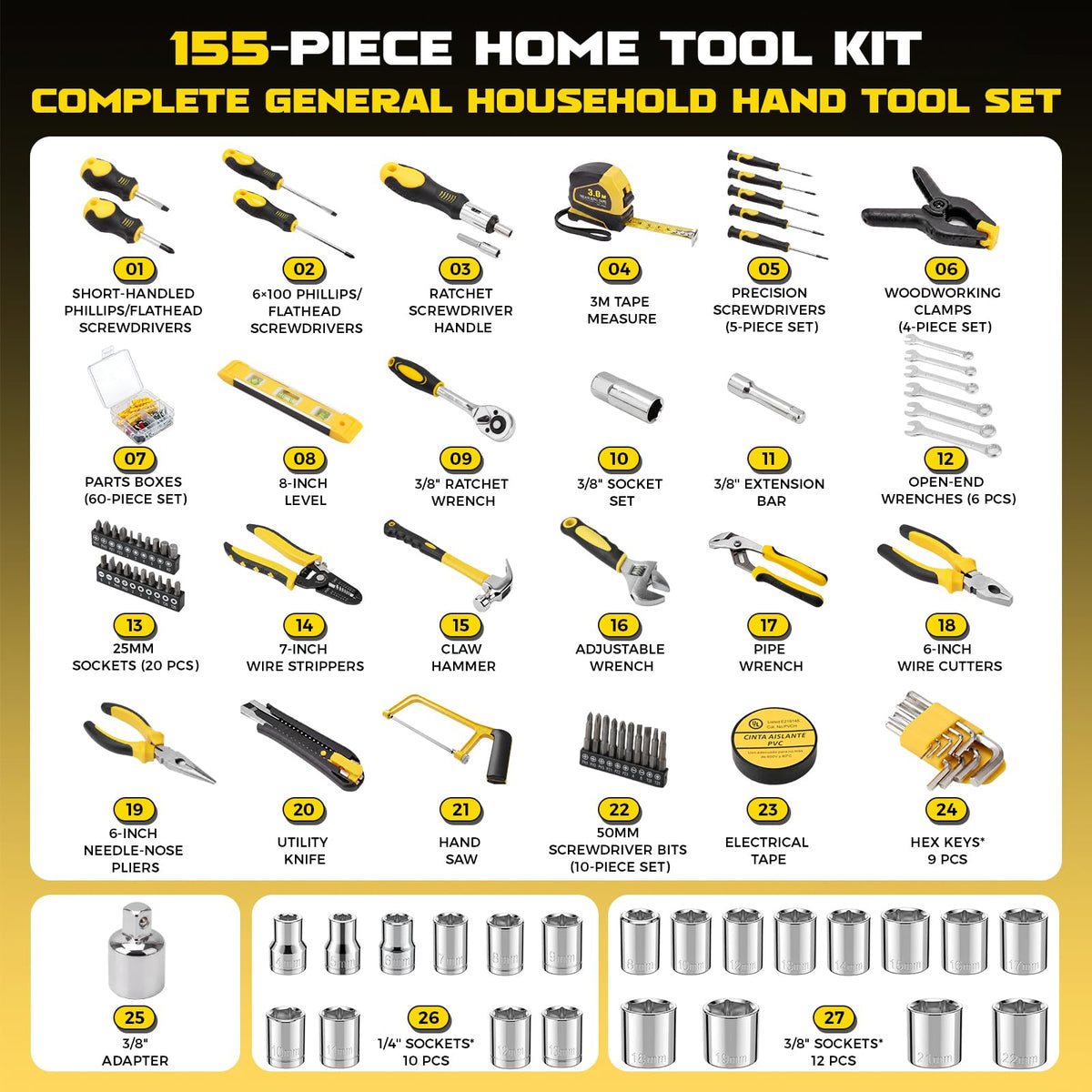 155 Pcs Household Tool Set with Toolbox Y87265