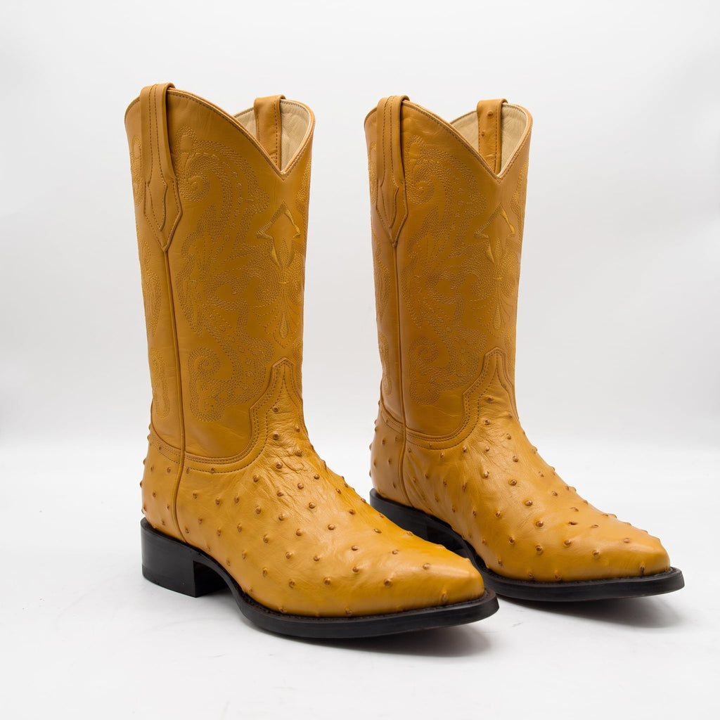 Mens Leather Cowboy Boots Embossed Ostrich Quill Print G2723