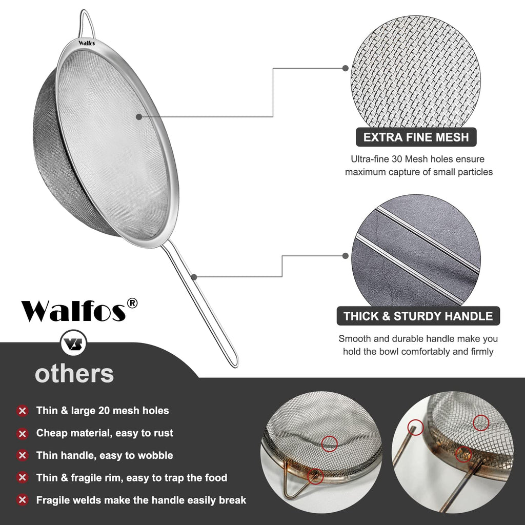 Large Fine Mesh Stainless Steel Strainer Set of 2 Q9245