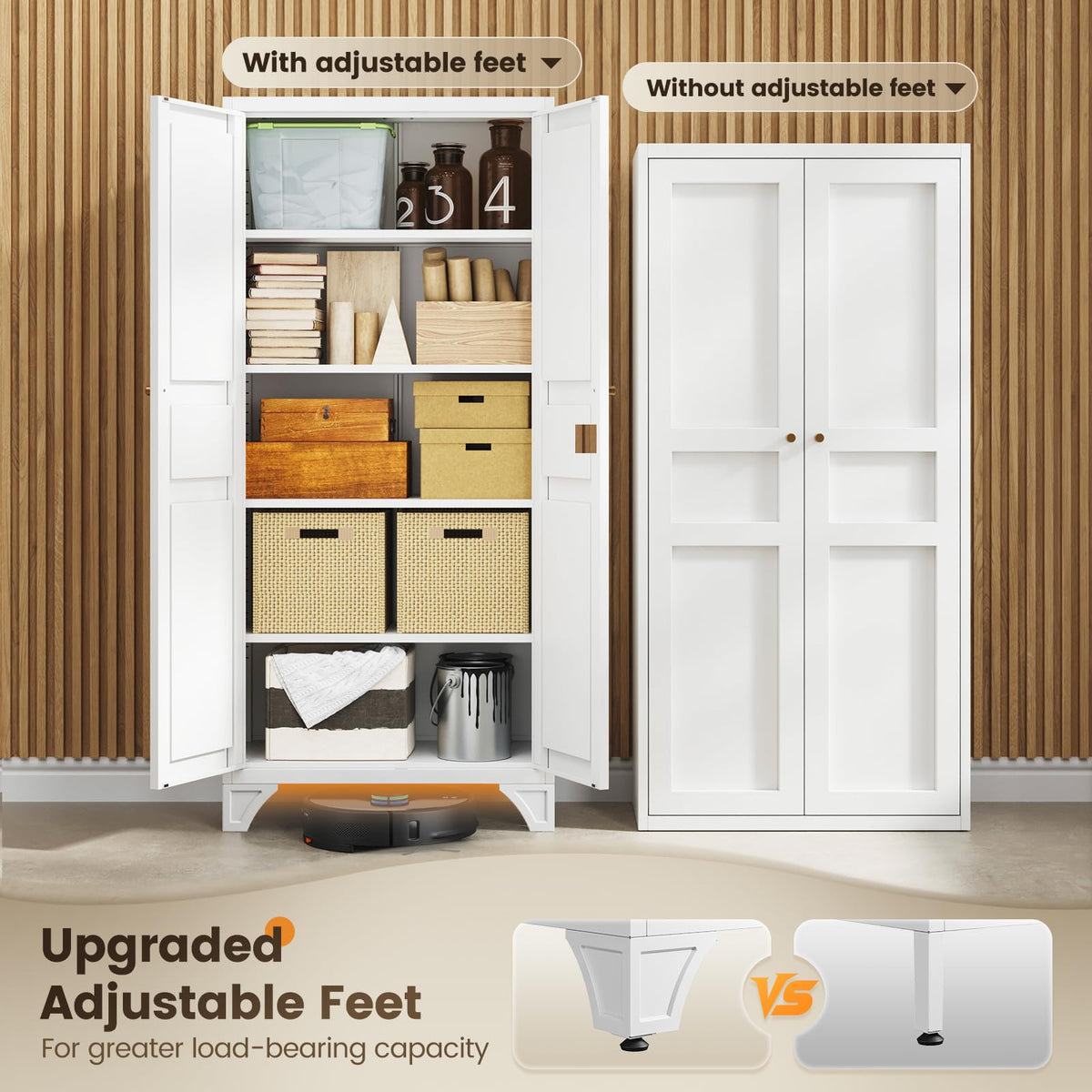 White Kitchen Pantry Storage Cabinet 61" U138