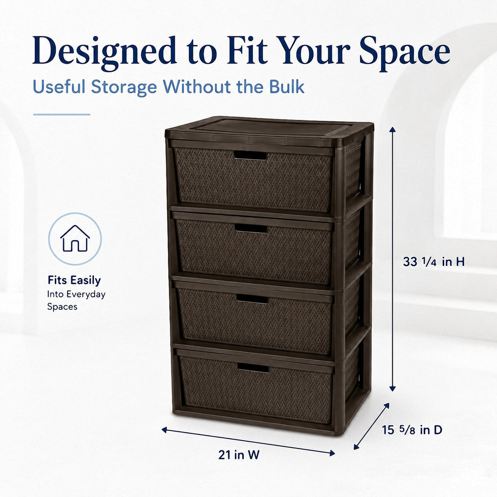 Wide 4-Drawer Storage Organizer Tower with Removable Bins E297