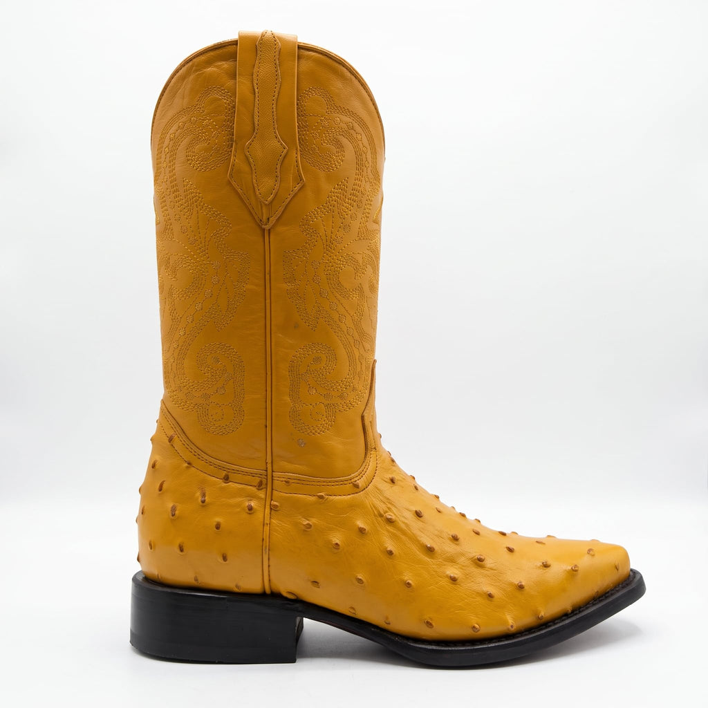 Mens Leather Cowboy Boots Embossed Ostrich Quill Print G2723