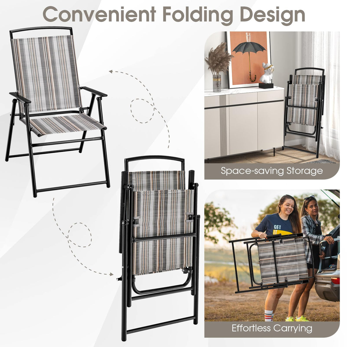 Patio Chairs Set of 2 Folding Armrests Metal Frame O246991
