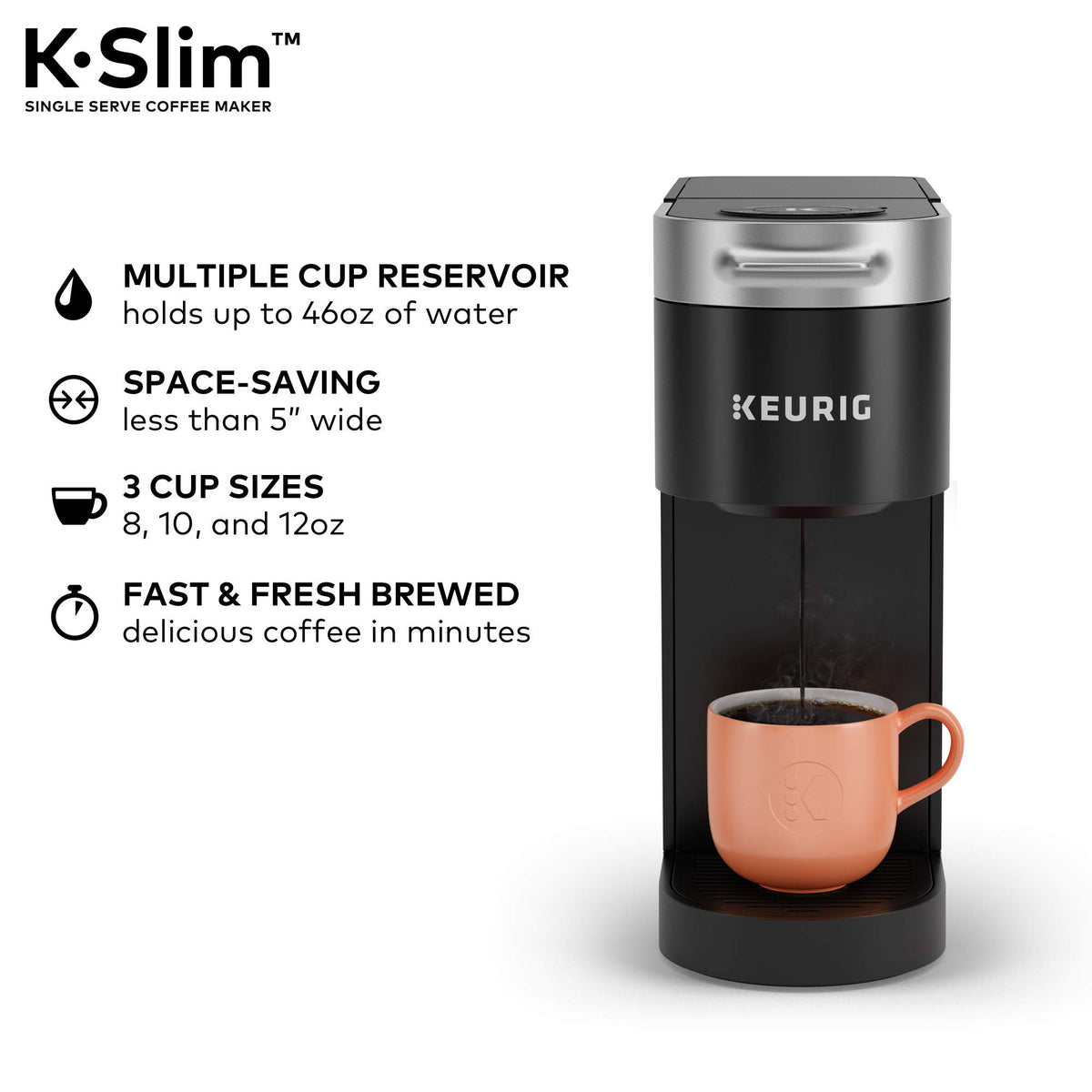 Single Serve K-Cup Pod Coffee Maker, 3 Brew Sizes, 46oz Removable Reservoir, Black Z857