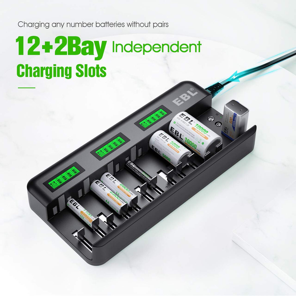8 Pack 10000mAh Ni-MH D Rechargeable Batteries with Charger Z858085