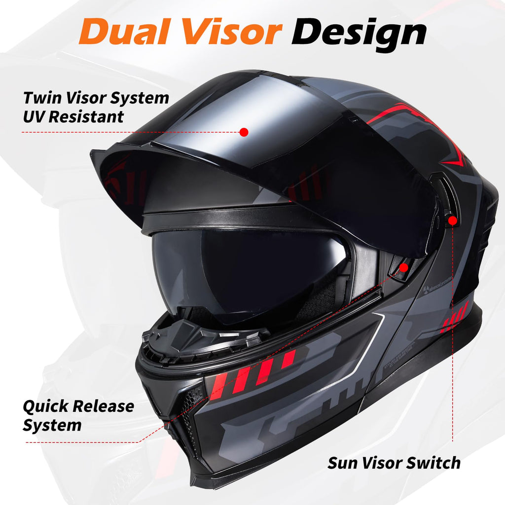 Dual Visor Flip up Modular Full Face Motorcycle Helmet B26187