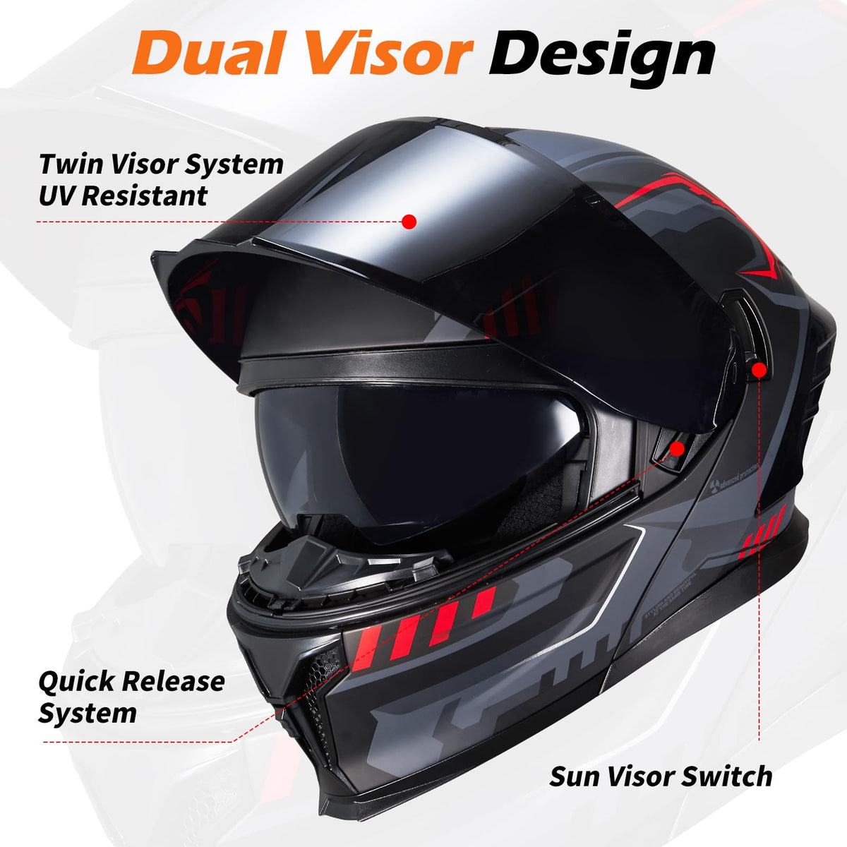 Dual Visor Flip up Modular Full Face Motorcycle Helmet B26187