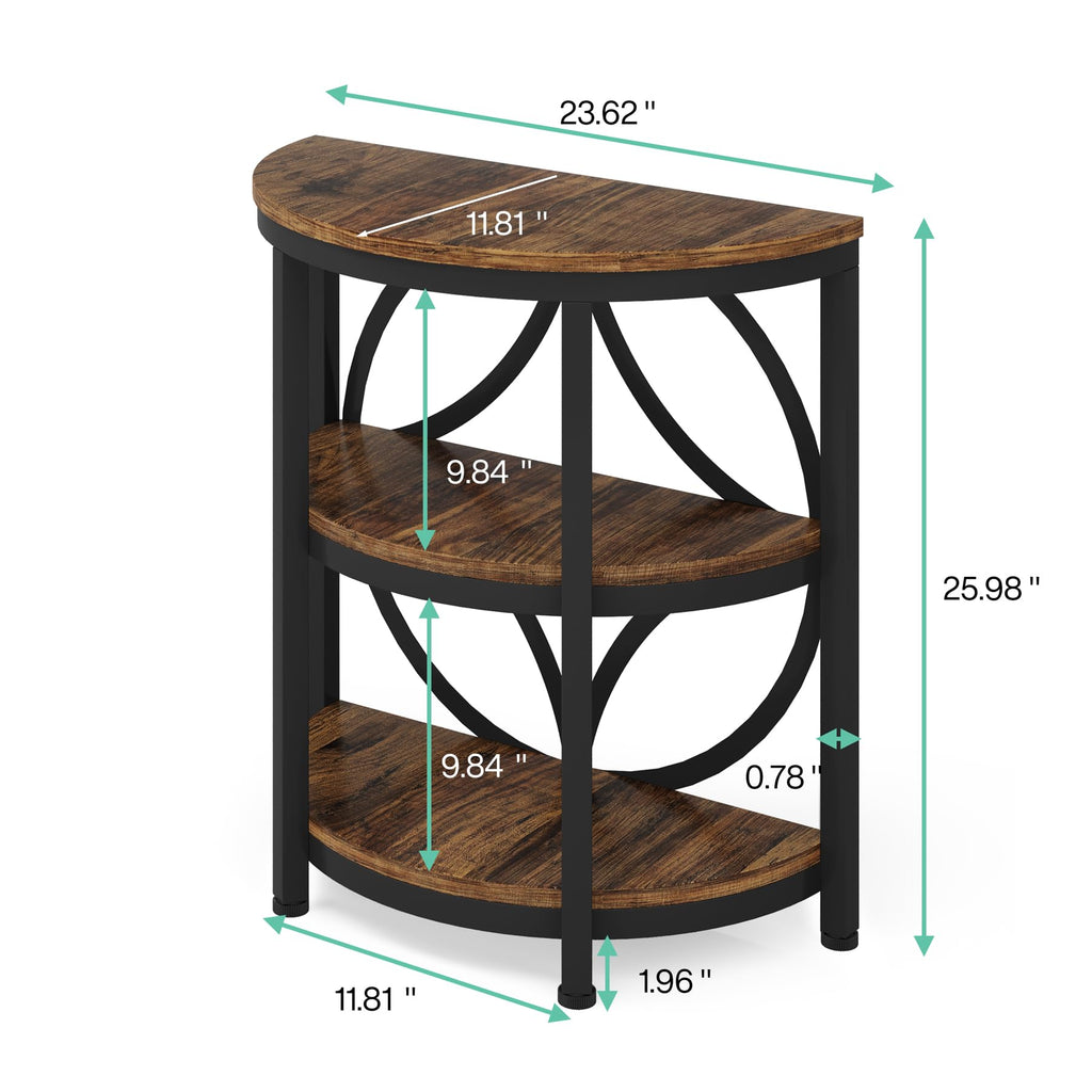 Half Round 3-Tier Narrow Side Table with Metal Frame Q90684