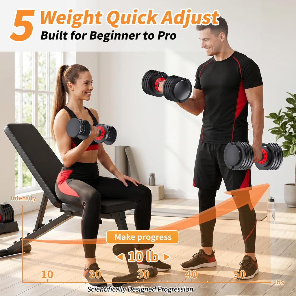 Adjustable Dumbbell Set of 2 with Storage Box Y1333