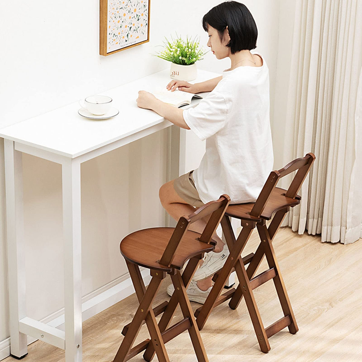 Foldable Bamboo Stool with Backs and Footrest K49890
