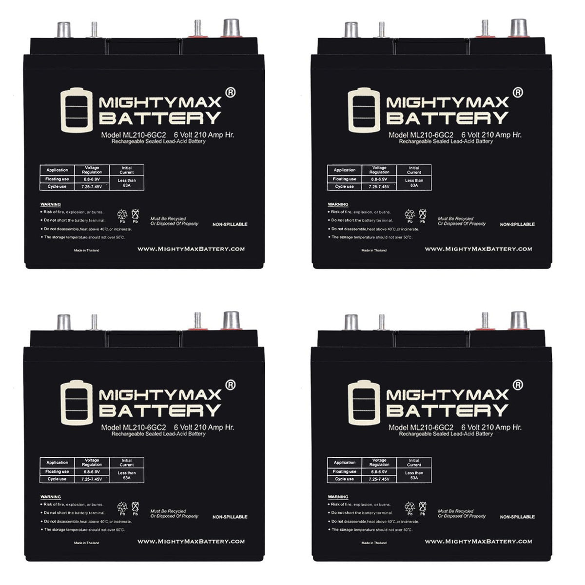 6V 210AH Dual Terminal SLA Replacement Battery 4 Pack C462796