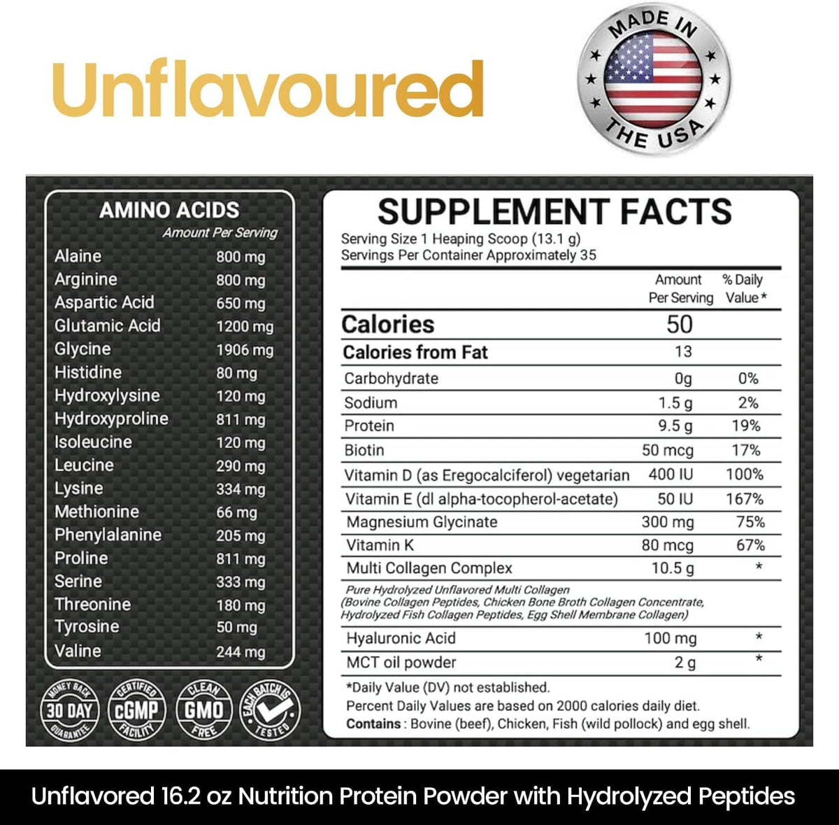 16.2 oz Unflavored Hydrolyzed Collagen Peptides Powder D123180