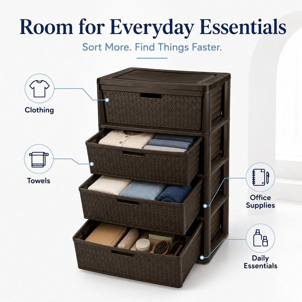 Wide 4-Drawer Storage Organizer Tower with Removable Bins E297