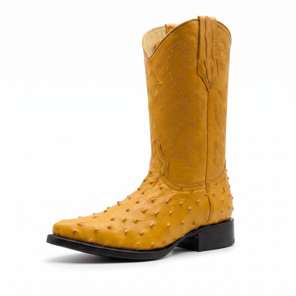 Mens Leather Cowboy Boots Embossed Ostrich Quill Print G2723