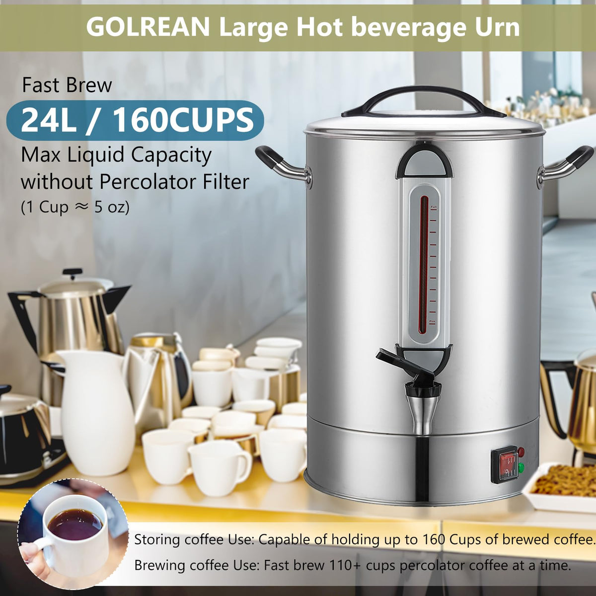 24L Stainless Steel Commercial Coffee Urn D76631
