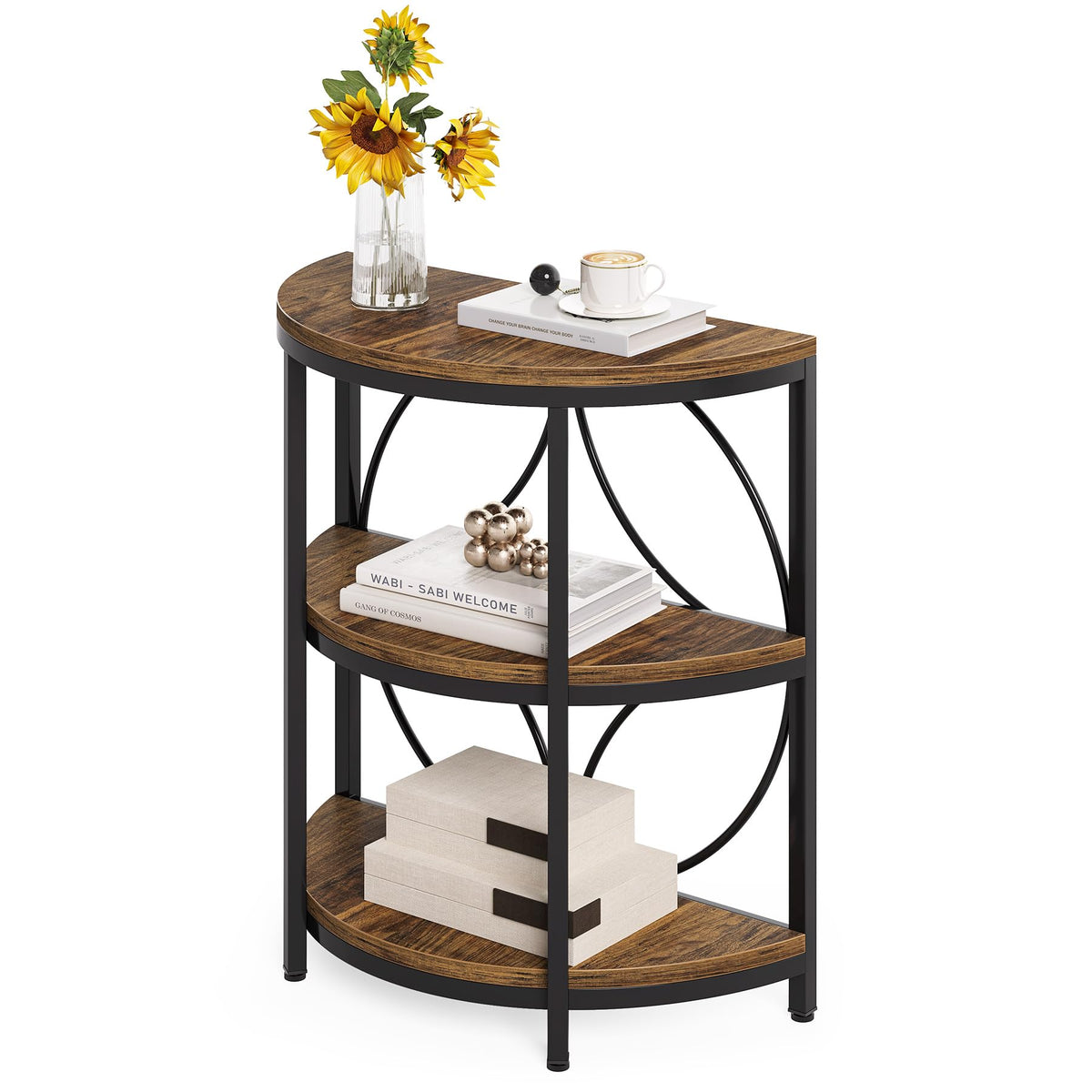 Half Round 3-Tier Narrow Side Table with Metal Frame Q90684