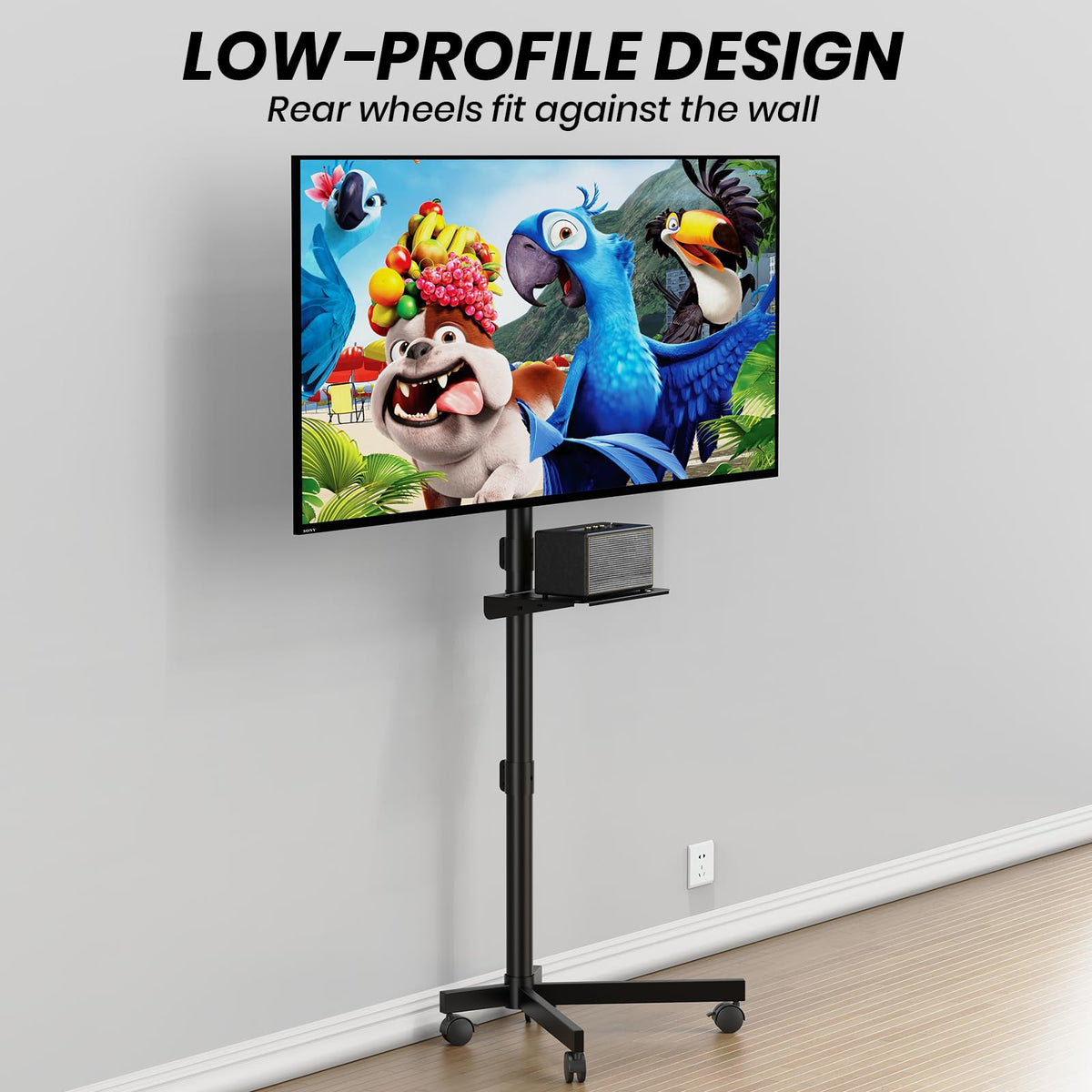 Height Adjustable Rolling TV Cart with Shelf and Locking Wheels N753576