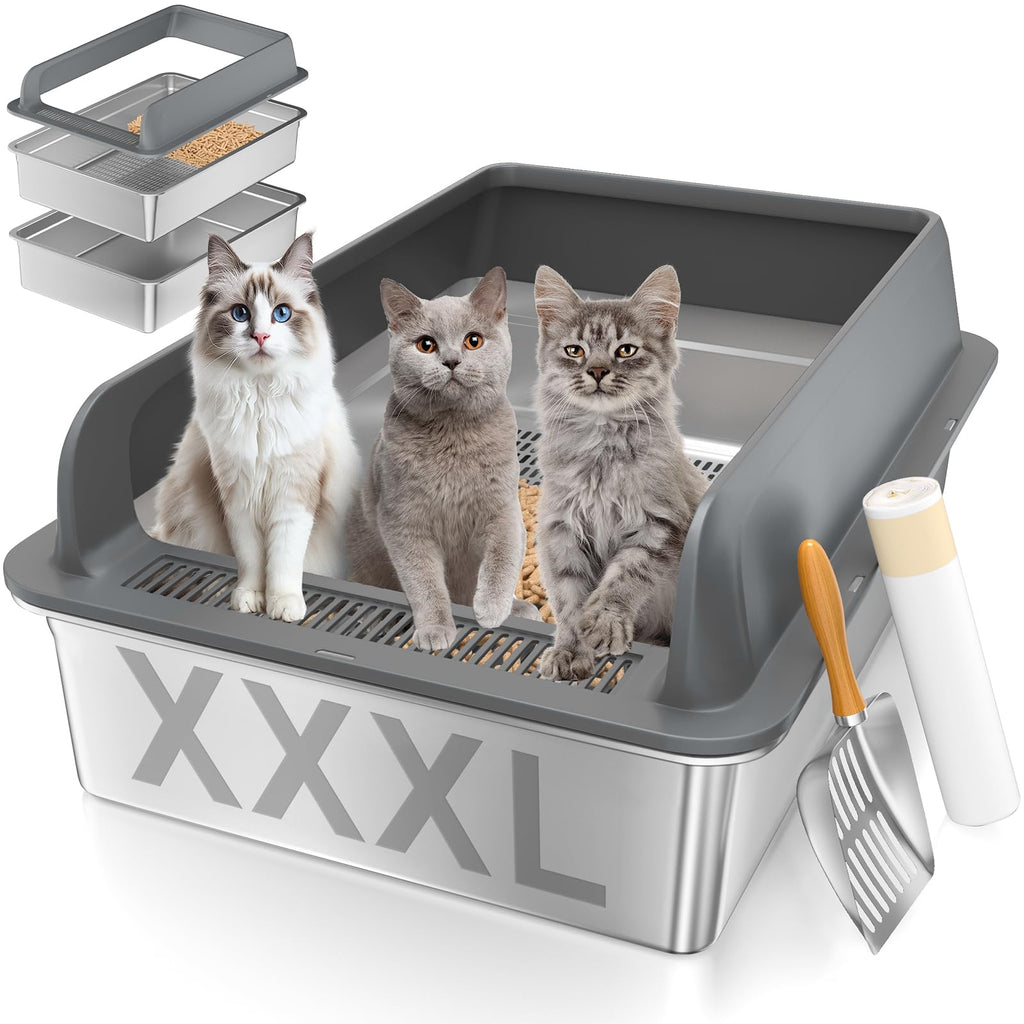 XXXL Stainless Steel Sifting Cat Litter Box with Lid S6951