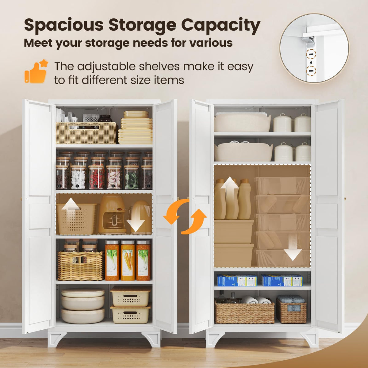White Kitchen Pantry Storage Cabinet 61" U138