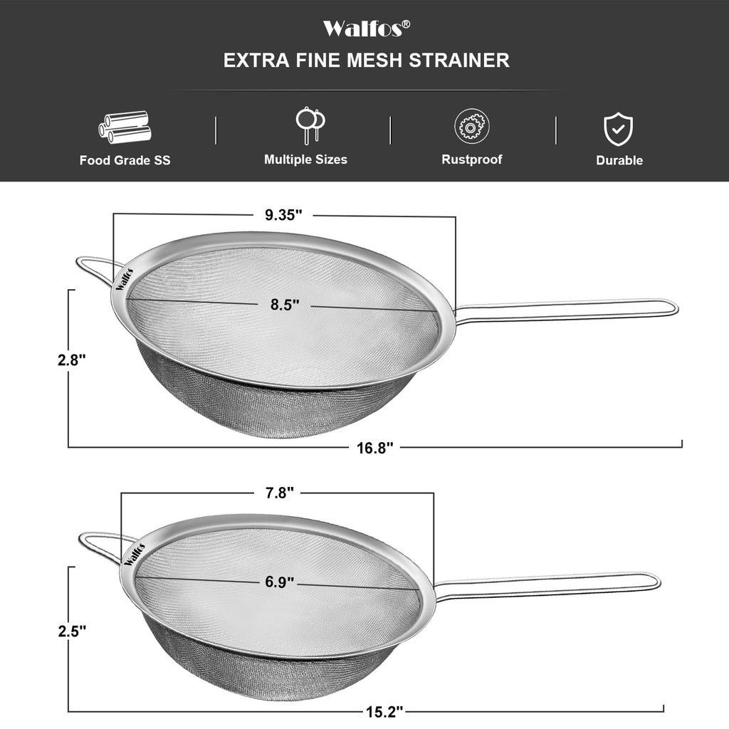 Large Fine Mesh Stainless Steel Strainer Set of 2 Q9245