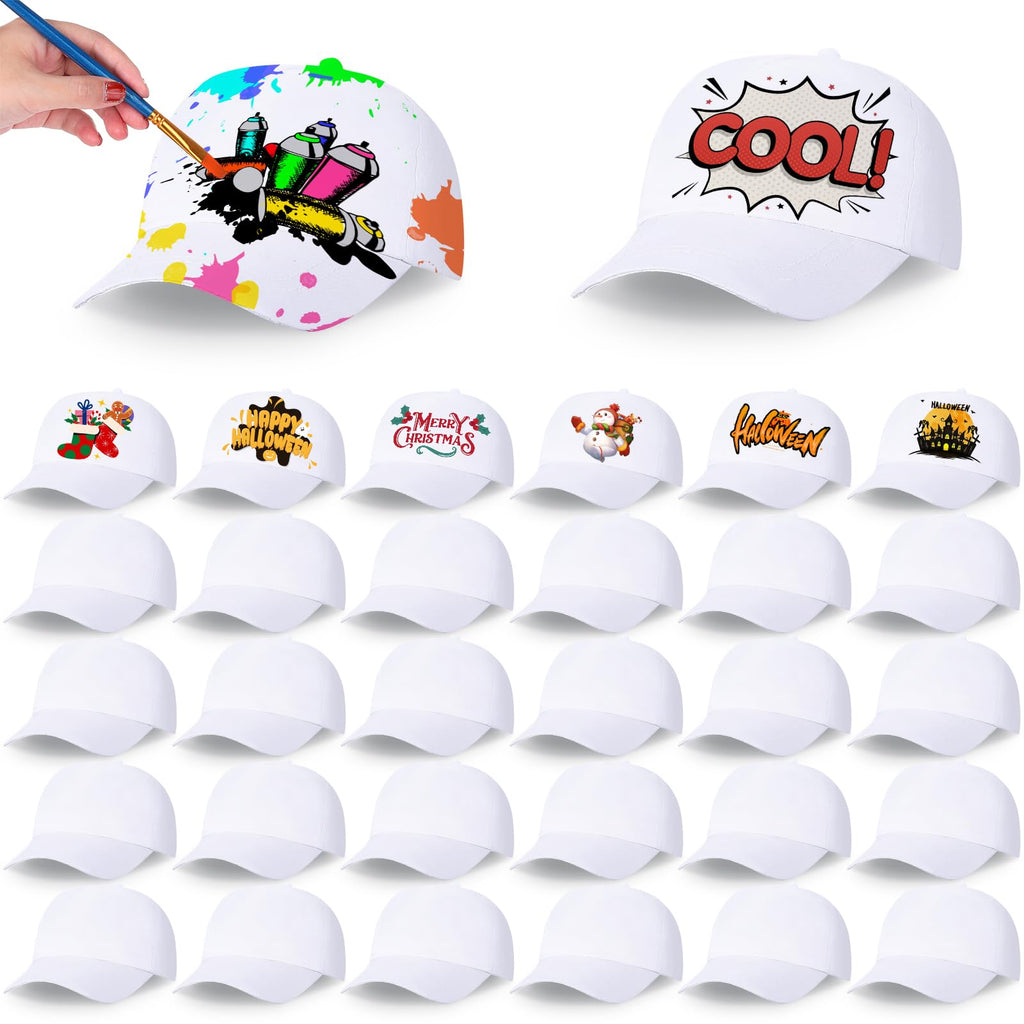 30 Pcs White Blank Baseball Caps C107