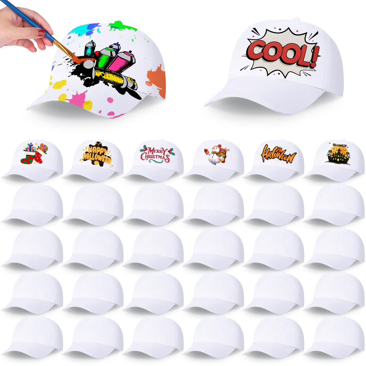 30 Pcs White Blank Baseball Caps C107