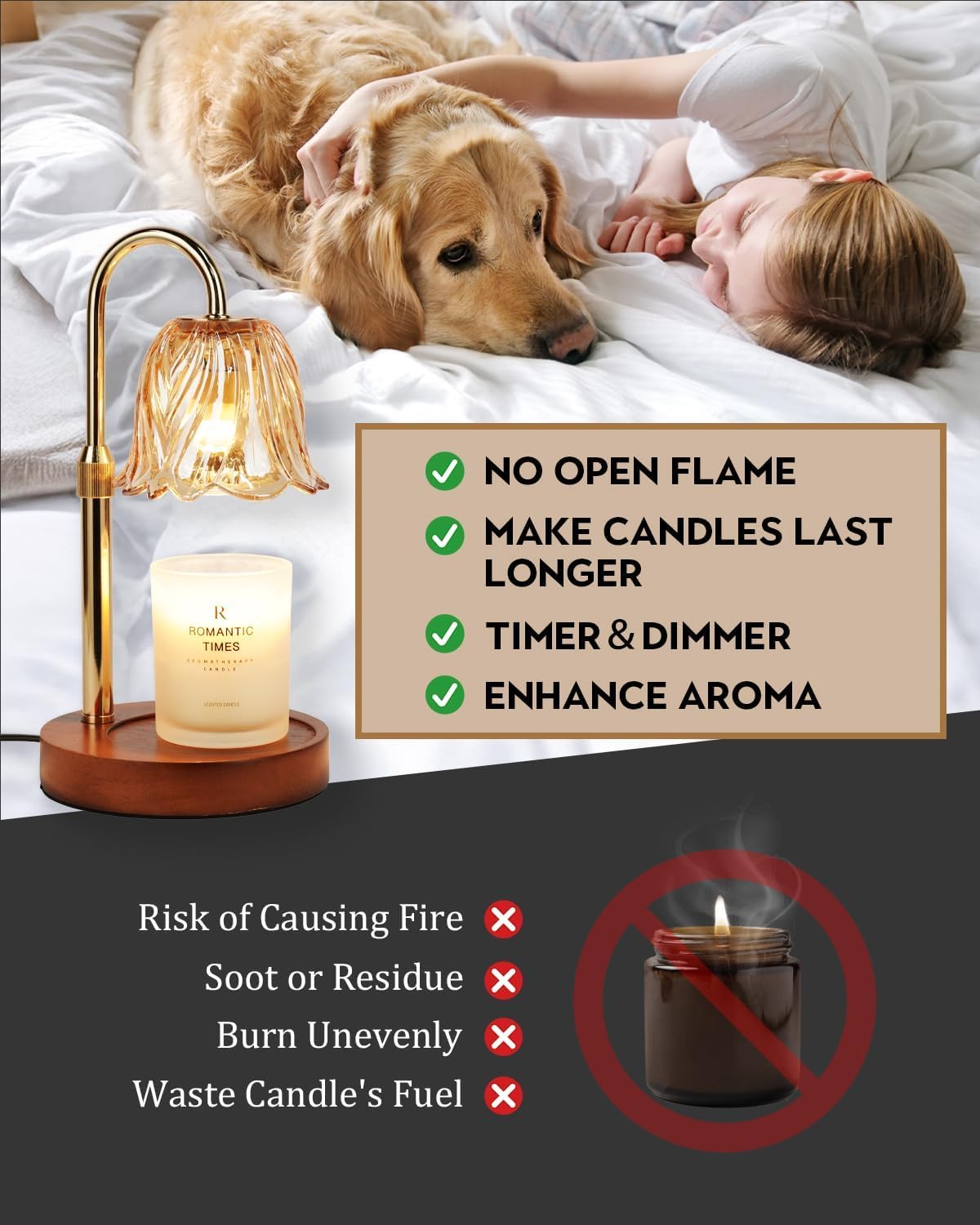 Gold Candle Warmer Lamp with Timer & Dimmer W777