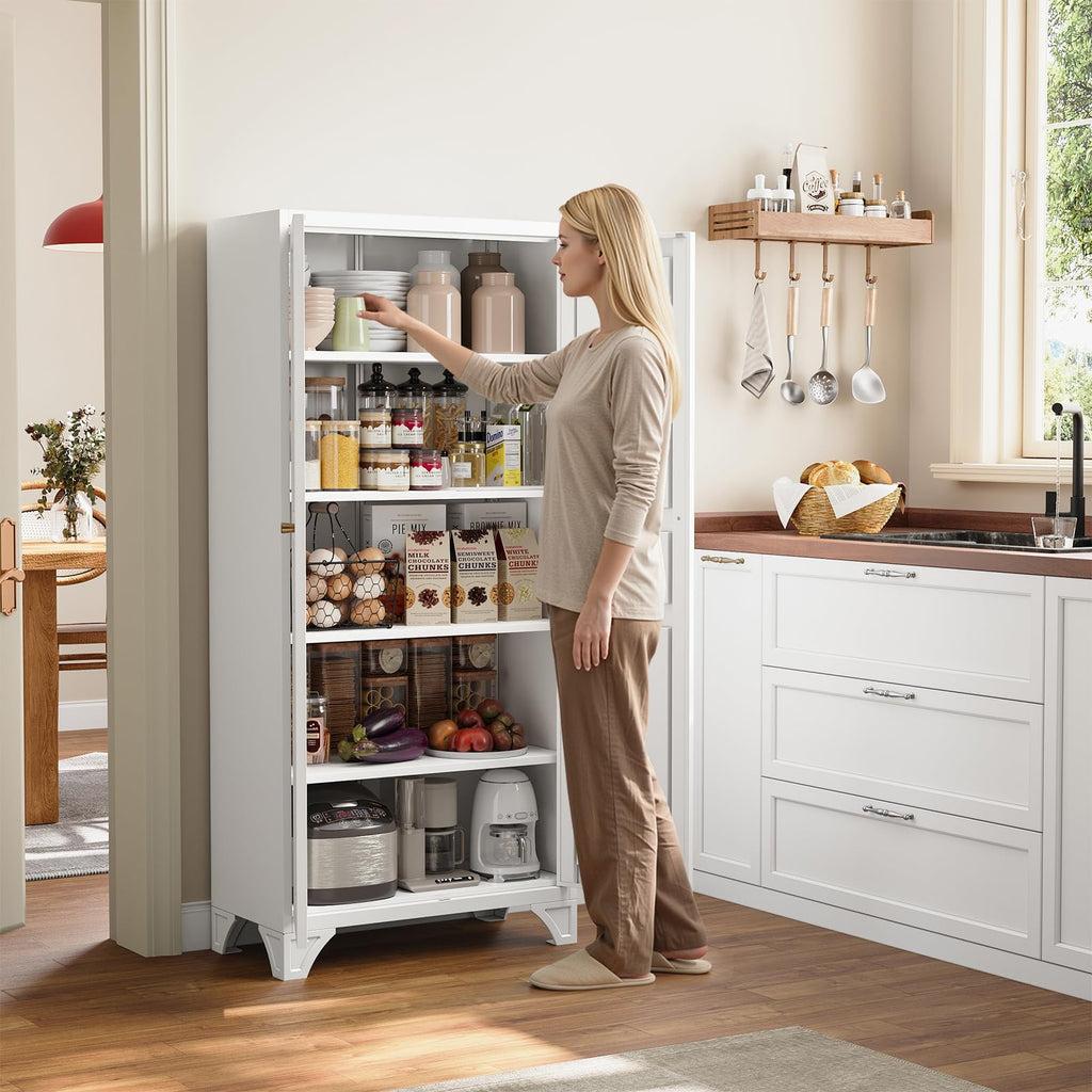 White Kitchen Pantry Storage Cabinet 61" U138