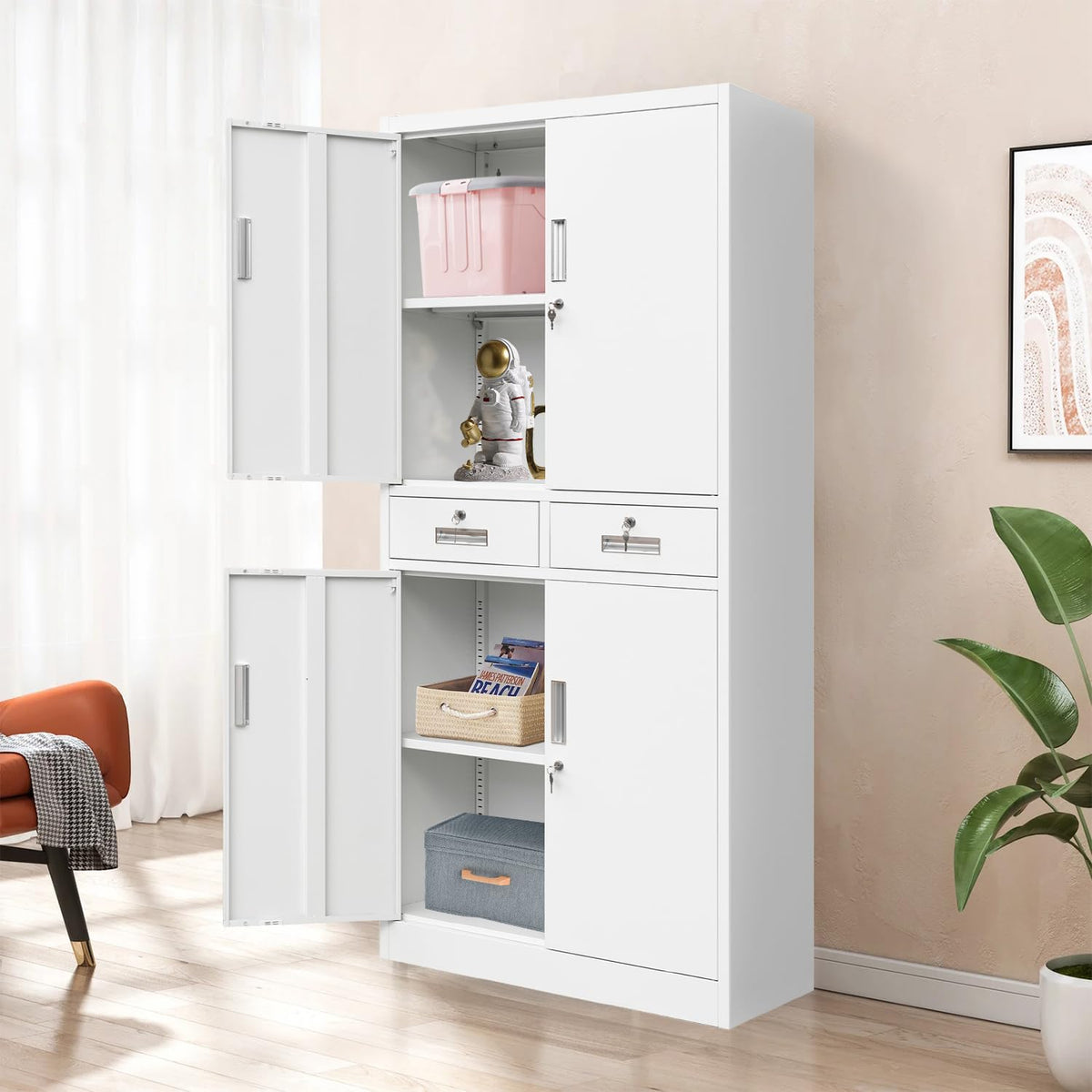 Metal Storage Cabinet with Adjustable Shelves and Drawers F728296