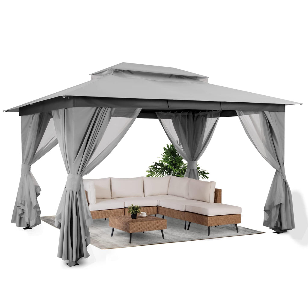 10x13 Gazebo Canopy with Netting, Curtains & Double Roof A449
