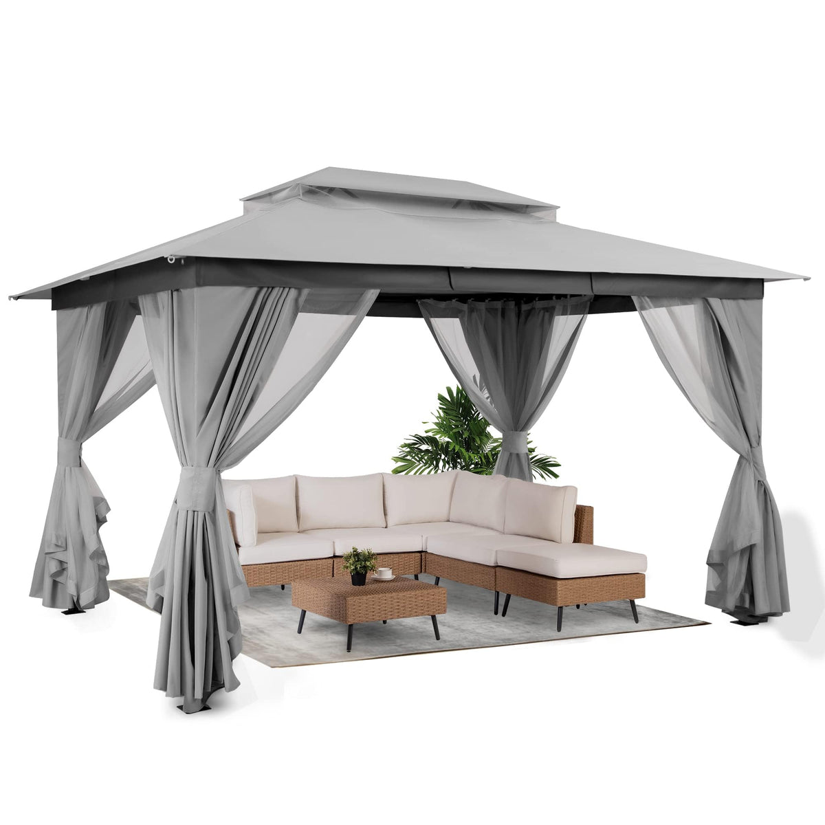 10x13 Gazebo Canopy with Netting, Curtains & Double Roof A449