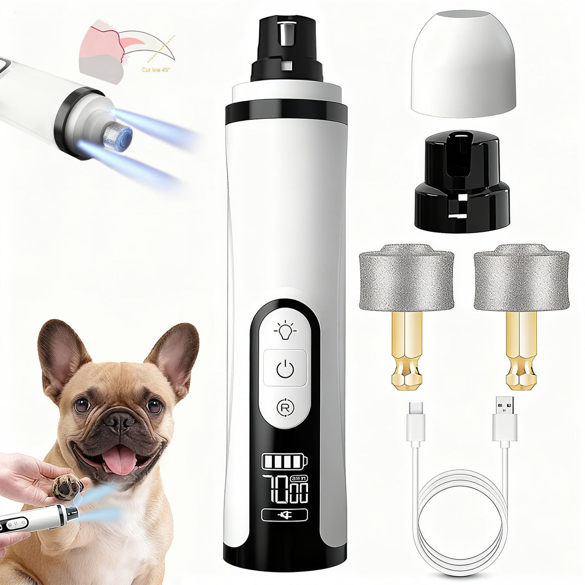 Quiet Dog Nail Grinder with 2 LED Light & 3-Speed U958676