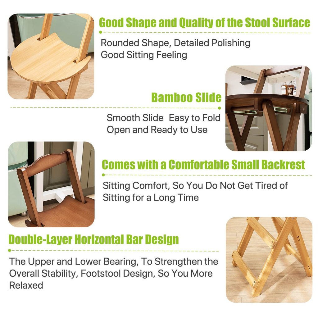 Foldable Bamboo Stool with Backs and Footrest K49890