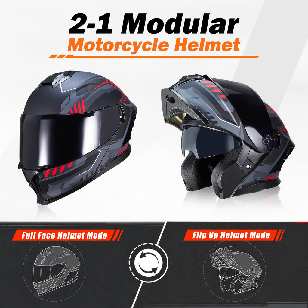Dual Visor Flip up Modular Full Face Motorcycle Helmet B26187