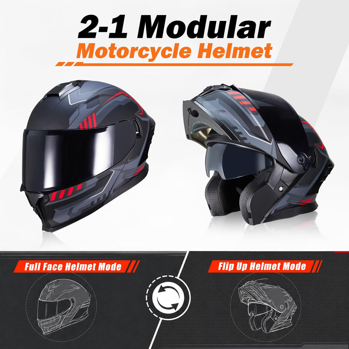 Dual Visor Flip up Modular Full Face Motorcycle Helmet B26187