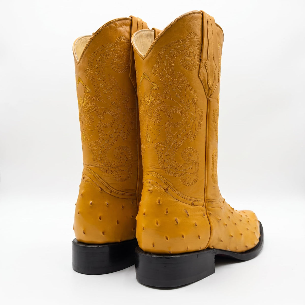 Mens Leather Cowboy Boots Embossed Ostrich Quill Print G2723