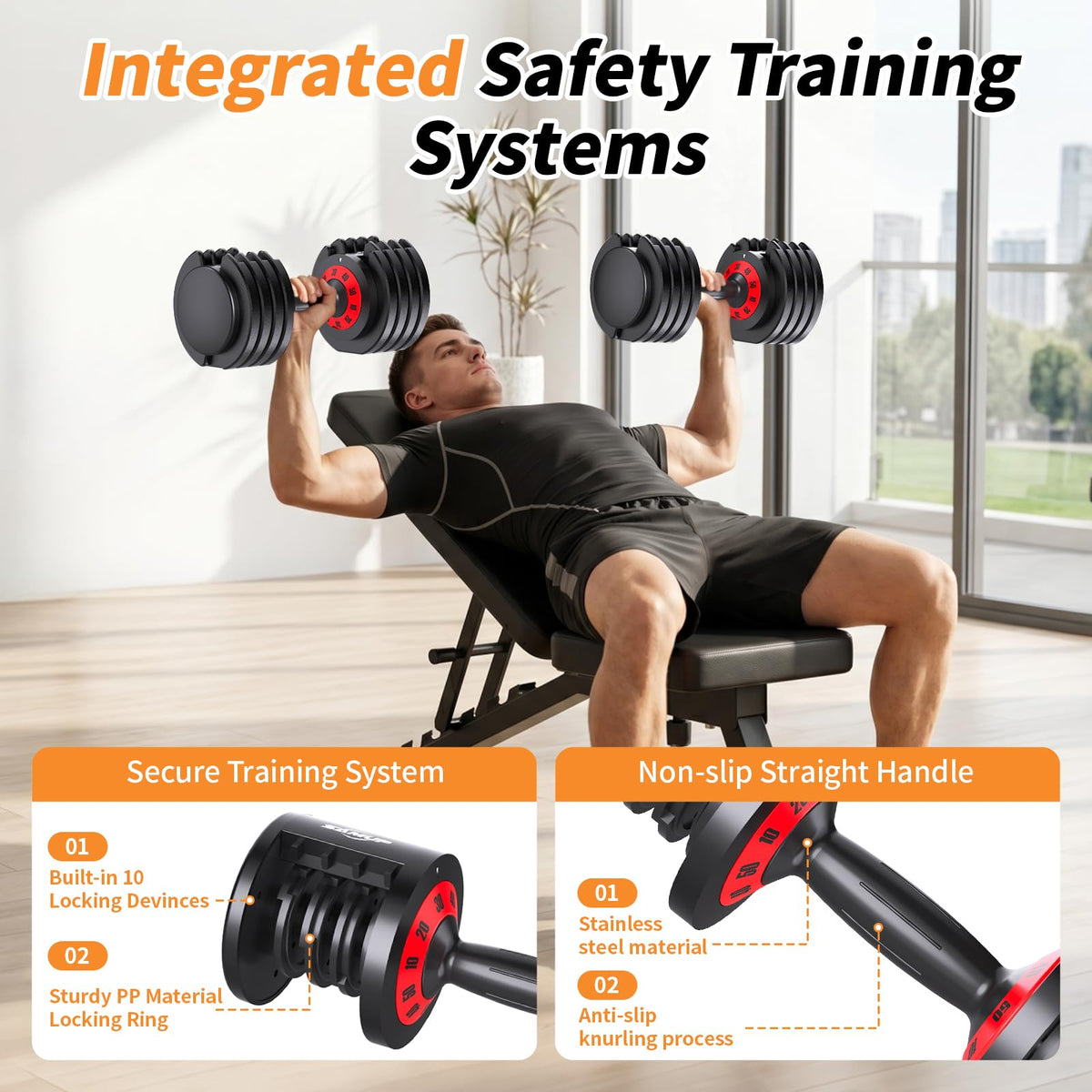 Adjustable Dumbbell Set of 2 with Storage Box Y1333