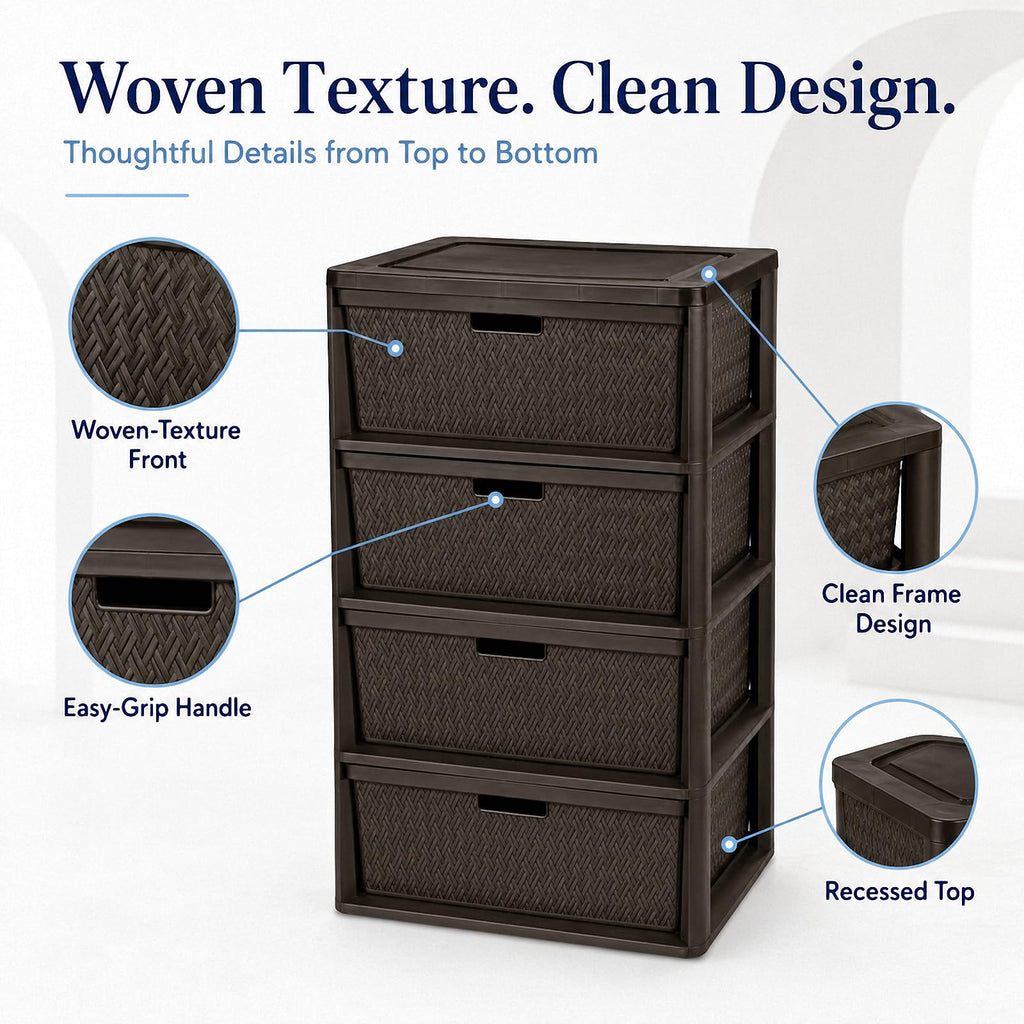 Wide 4-Drawer Storage Organizer Tower with Removable Bins E297
