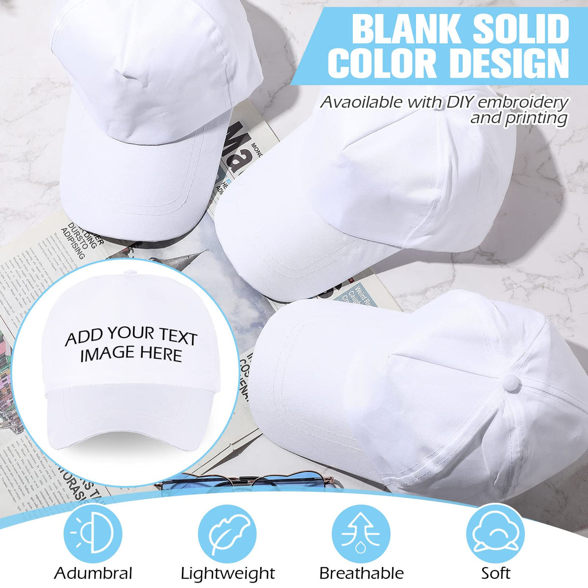 30 Pcs White Blank Baseball Caps C107