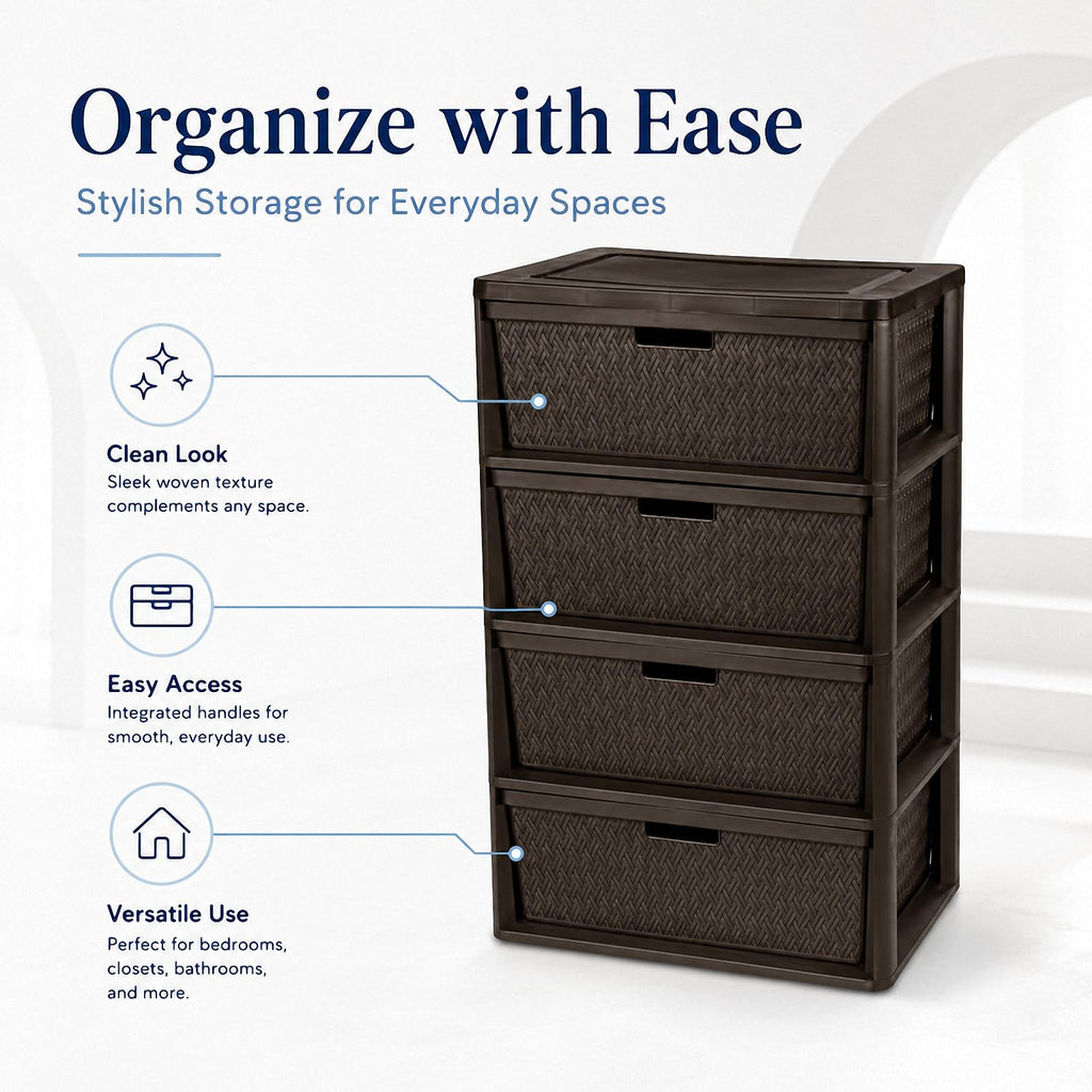 Wide 4-Drawer Storage Organizer Tower with Removable Bins E297