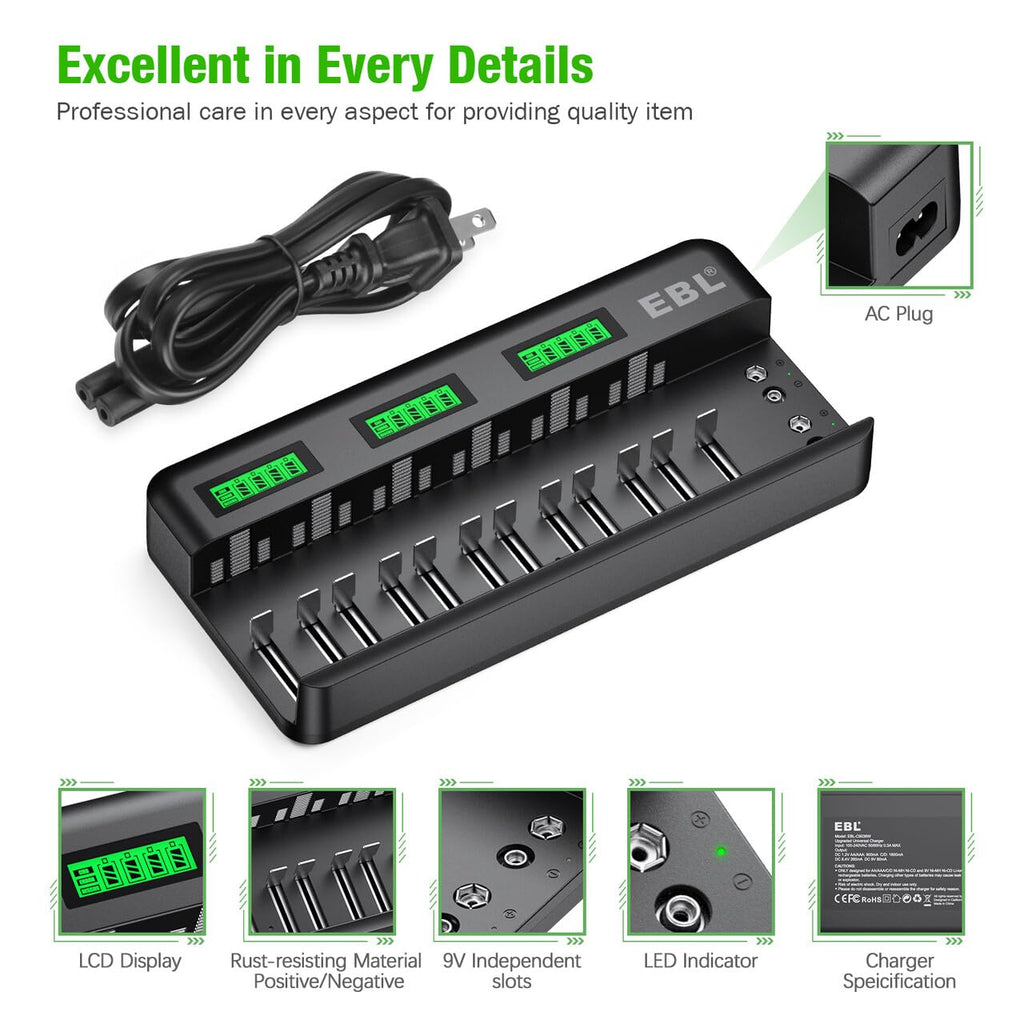8 Pack 10000mAh Ni-MH D Rechargeable Batteries with Charger Z858085