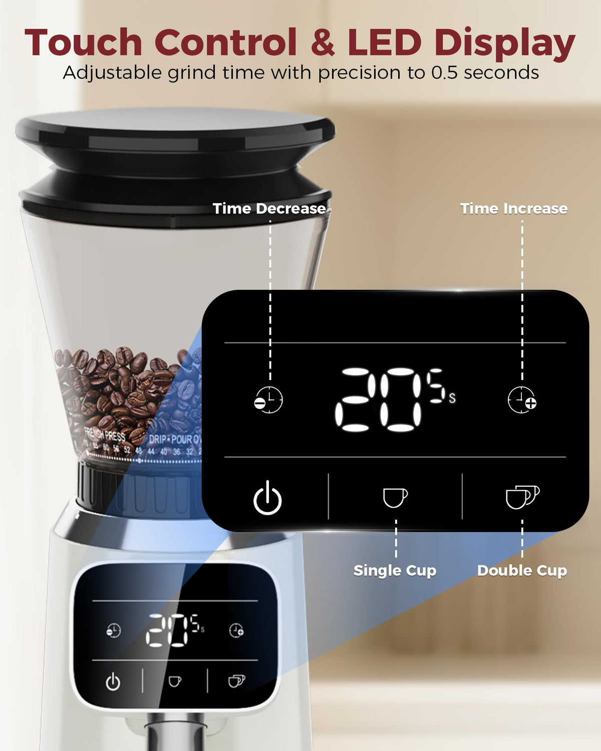 Conical Burr Coffee Grinder with 70 Grind Settings P123837