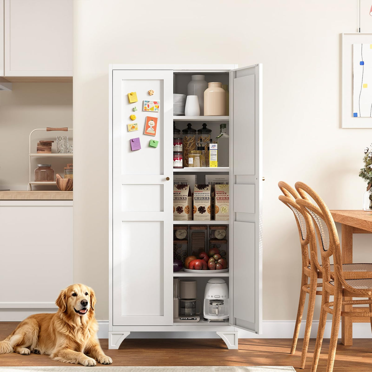 White Kitchen Pantry Storage Cabinet 61" U138
