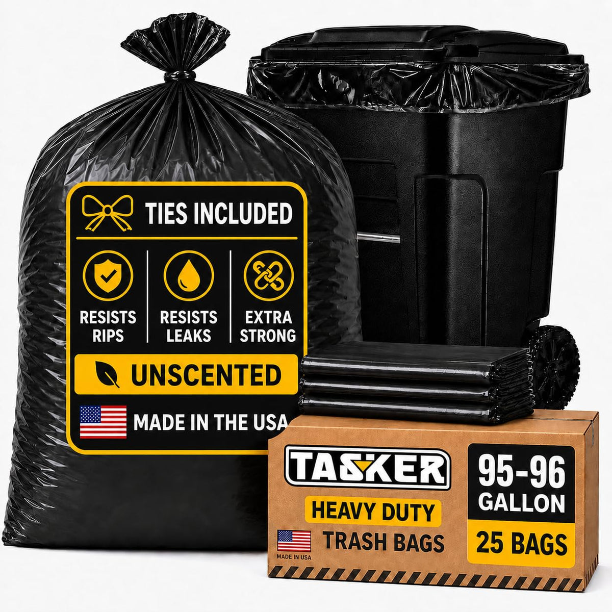 95 Gallon 2 Mil Heavy Duty Trash Bags 25 Count N2882