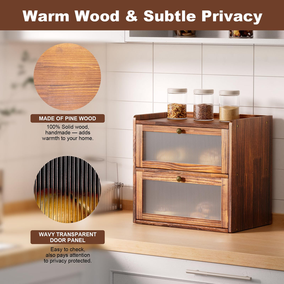 Large 2 Layer Wooden Bread Box with Window U1733