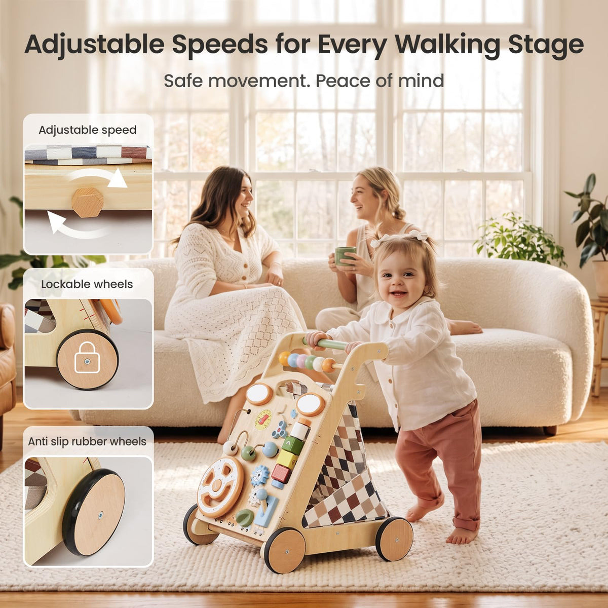 Wooden Baby Walker with Wheels G6168