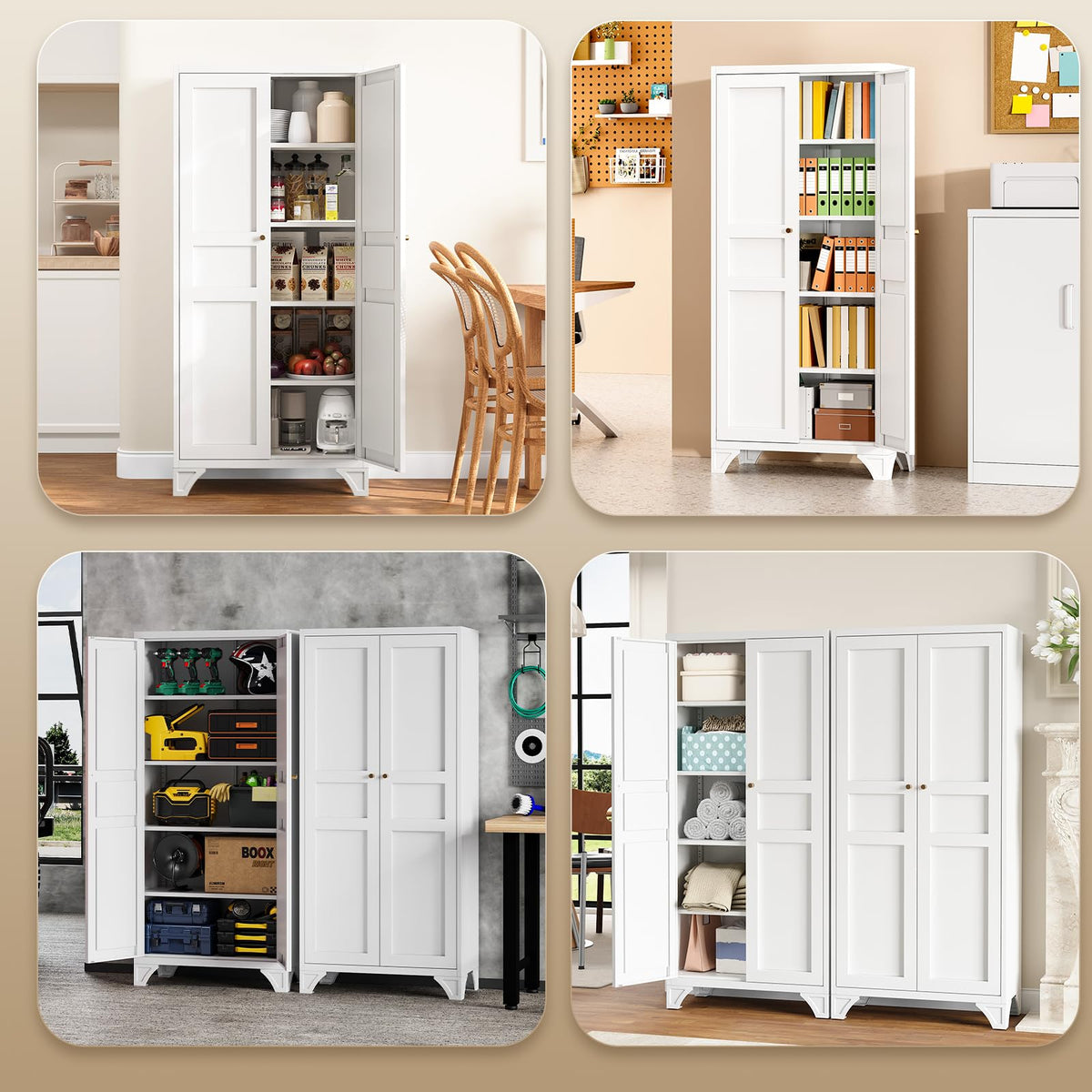 White Kitchen Pantry Storage Cabinet 61" U138