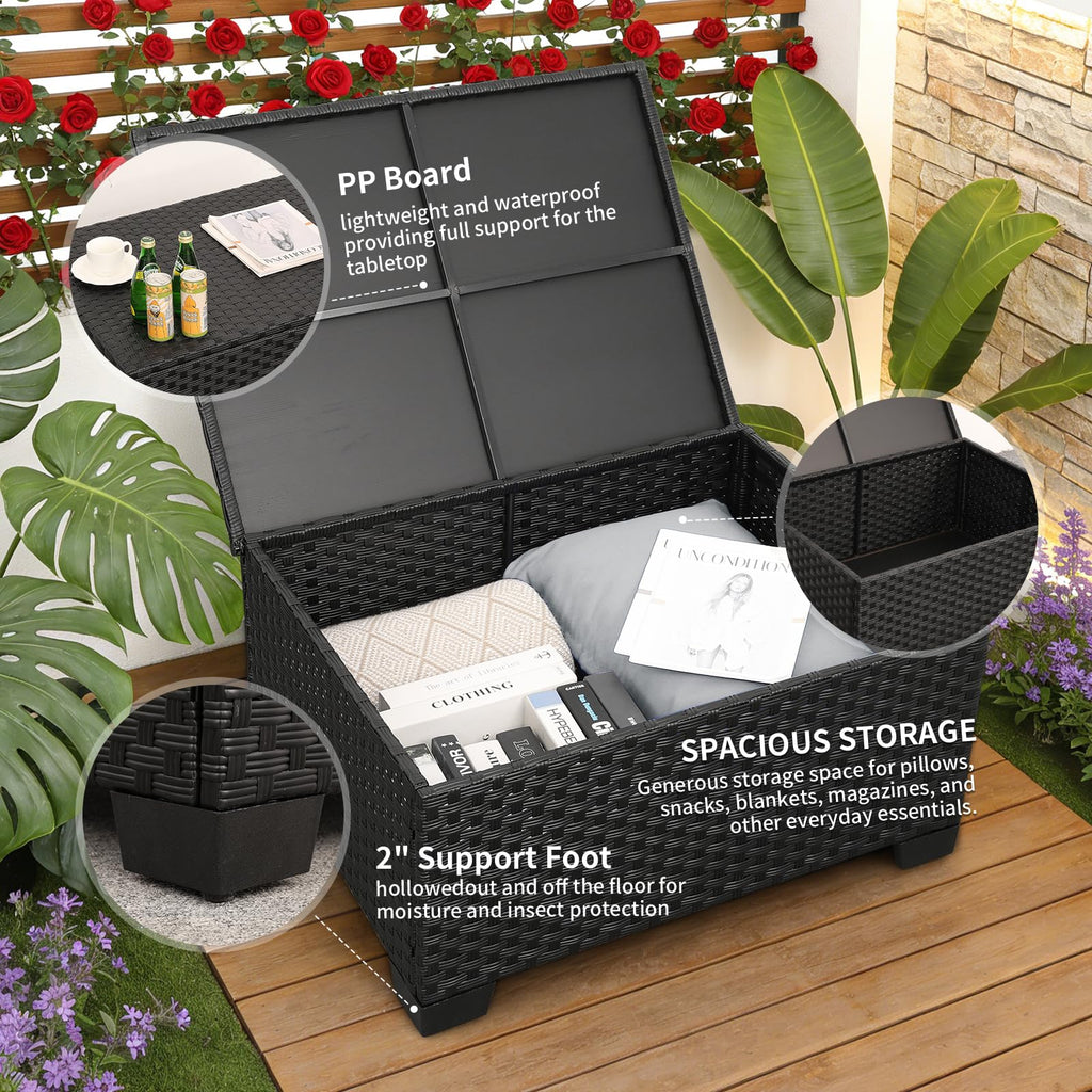 7 Piece Light Grey Cushions Patio Furniture Set with Storage Table Q997445
