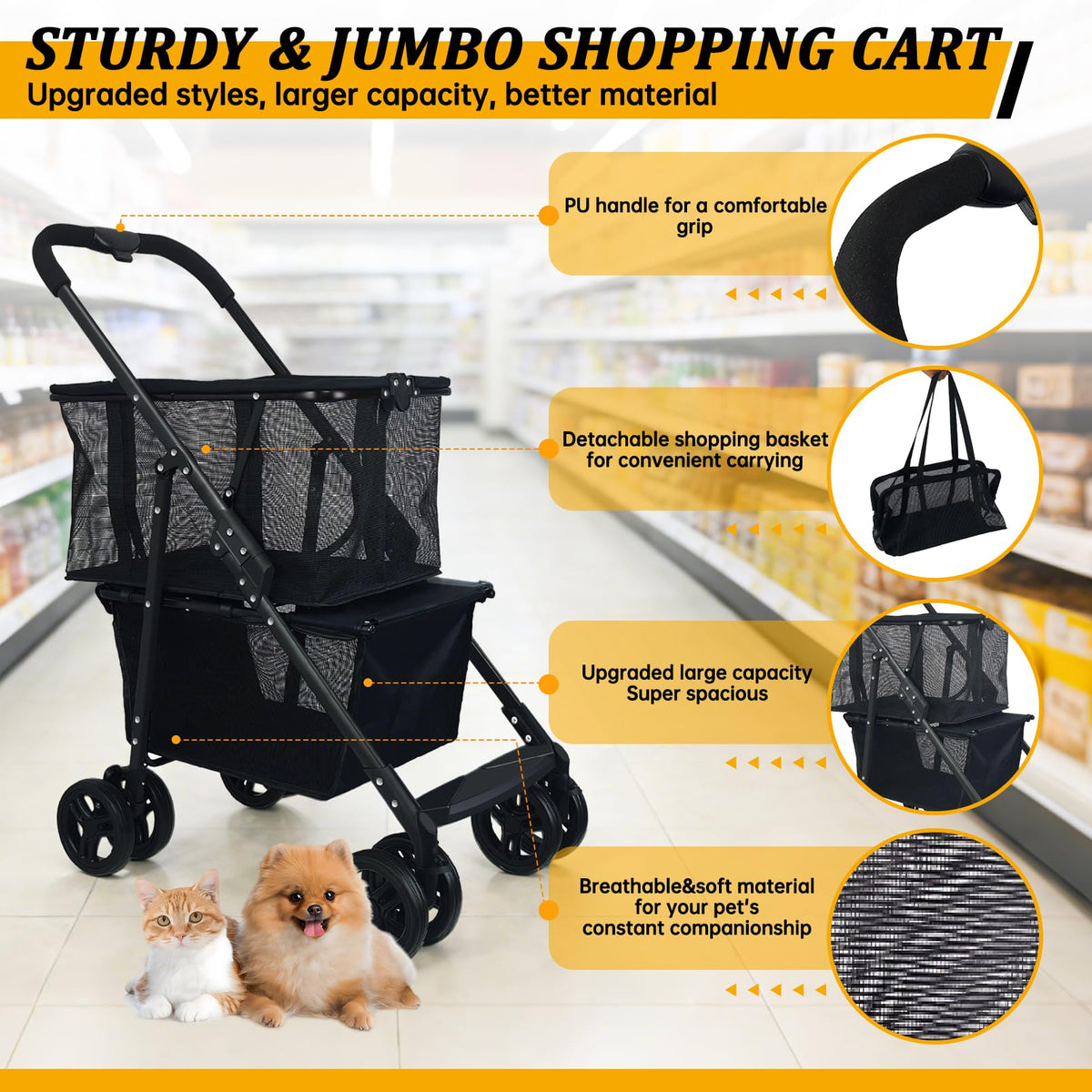 2-in-1 Folding Shopping Cart & Pet Stroller B380827